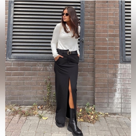 Zara * double waisted maxi skirt with front slit black - Picture 3 of 7